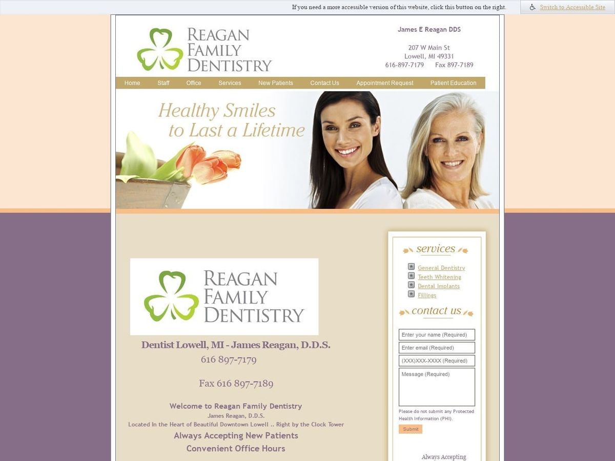 Dr. James E. Reagan DDS Website Screenshot from jamesreagandds.com