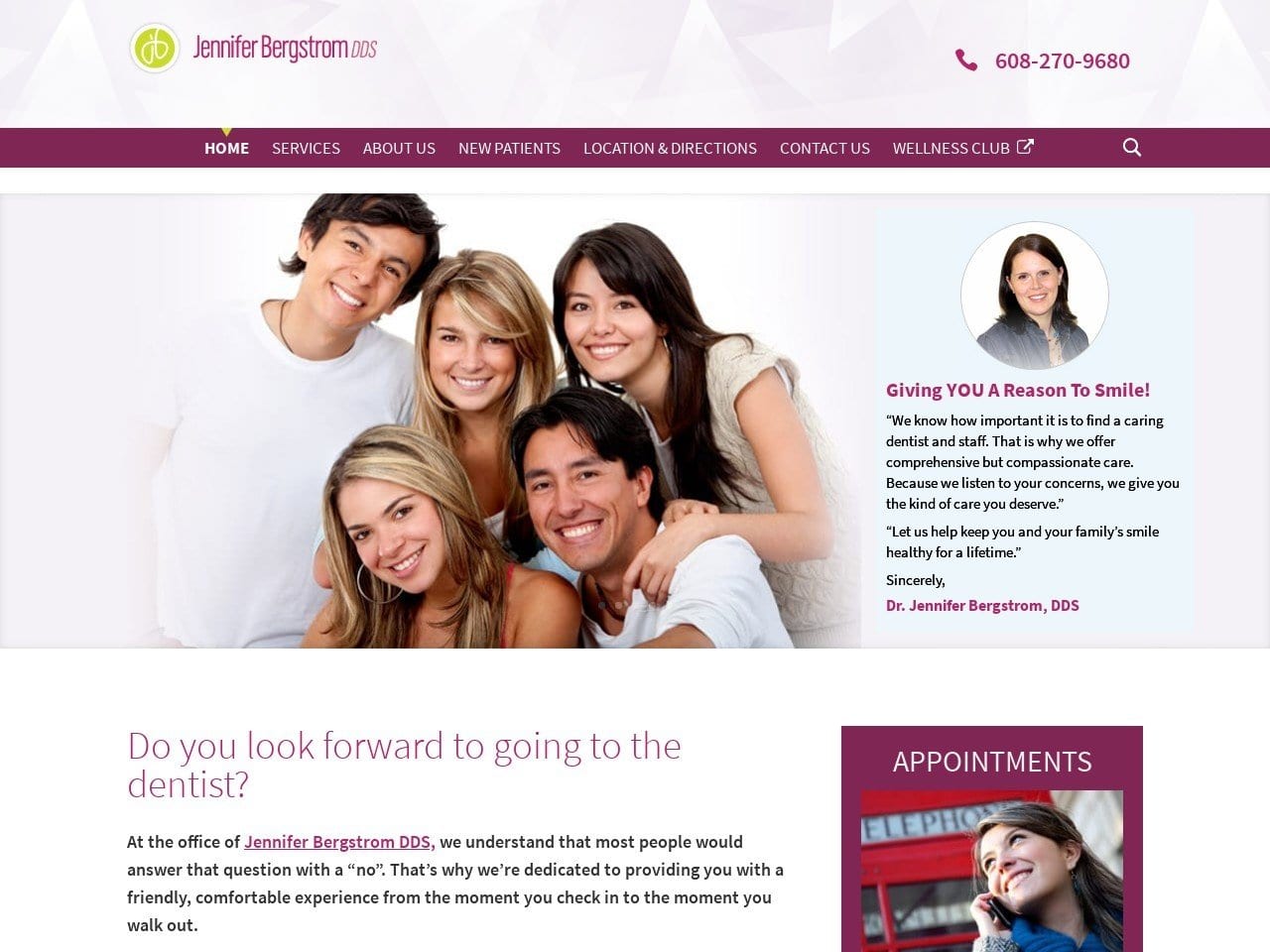 Jennifer Bergstrom DDS Website Screenshot from jenniferbergstromdds.com