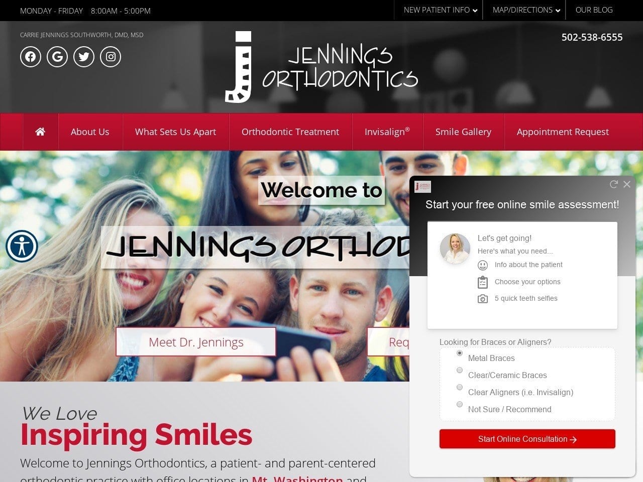 Jennings Orthodontics Website Screenshot from jenningsortho.com