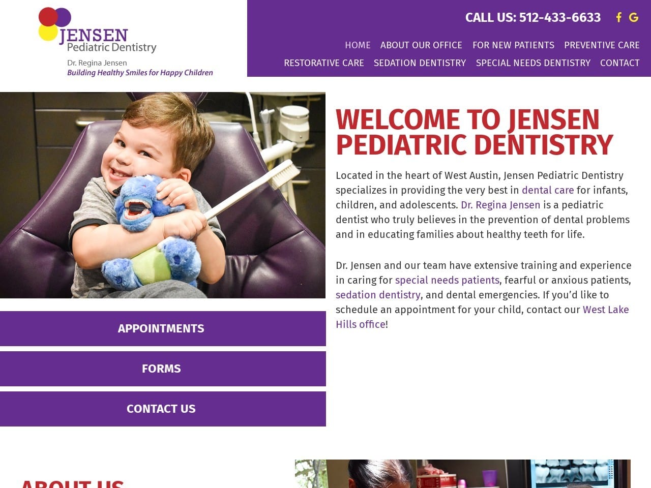 Jensen Pediatric Dentist Website Screenshot from jensenpediatricdentistry.com