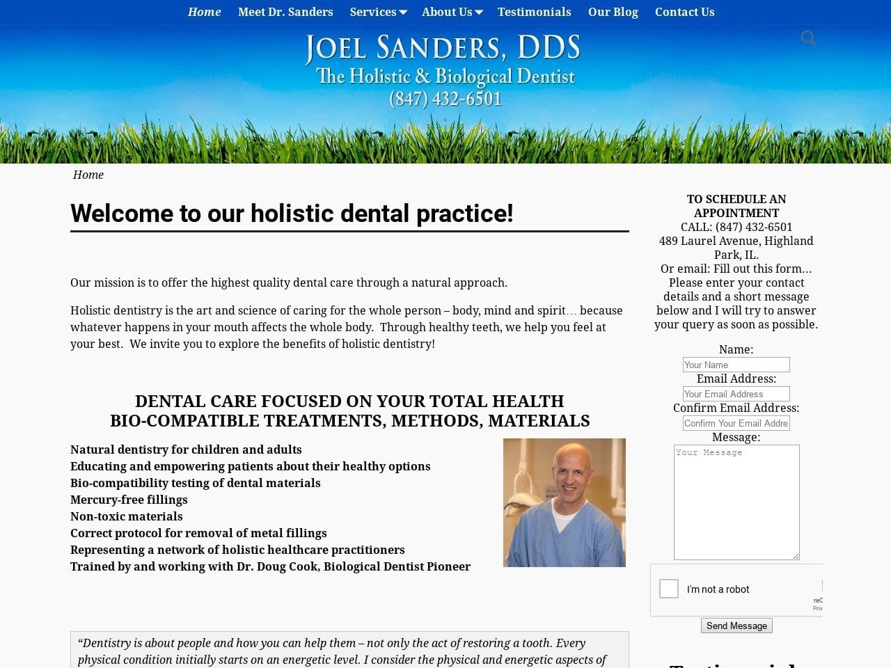 Holistic Dental Care Website Screenshot from joelsandersdds.com