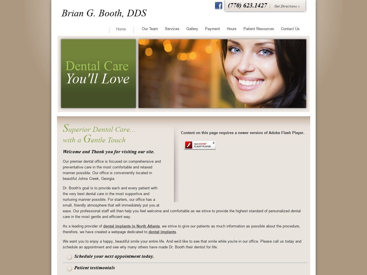 Johnscreek Cosmetic Dental Creations Website Screenshot from johnscreekcosmeticdentalcreations.com