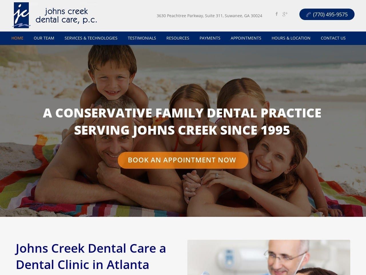 Johns Creek Dental Care Website Screenshot from johnscreekdental.com
