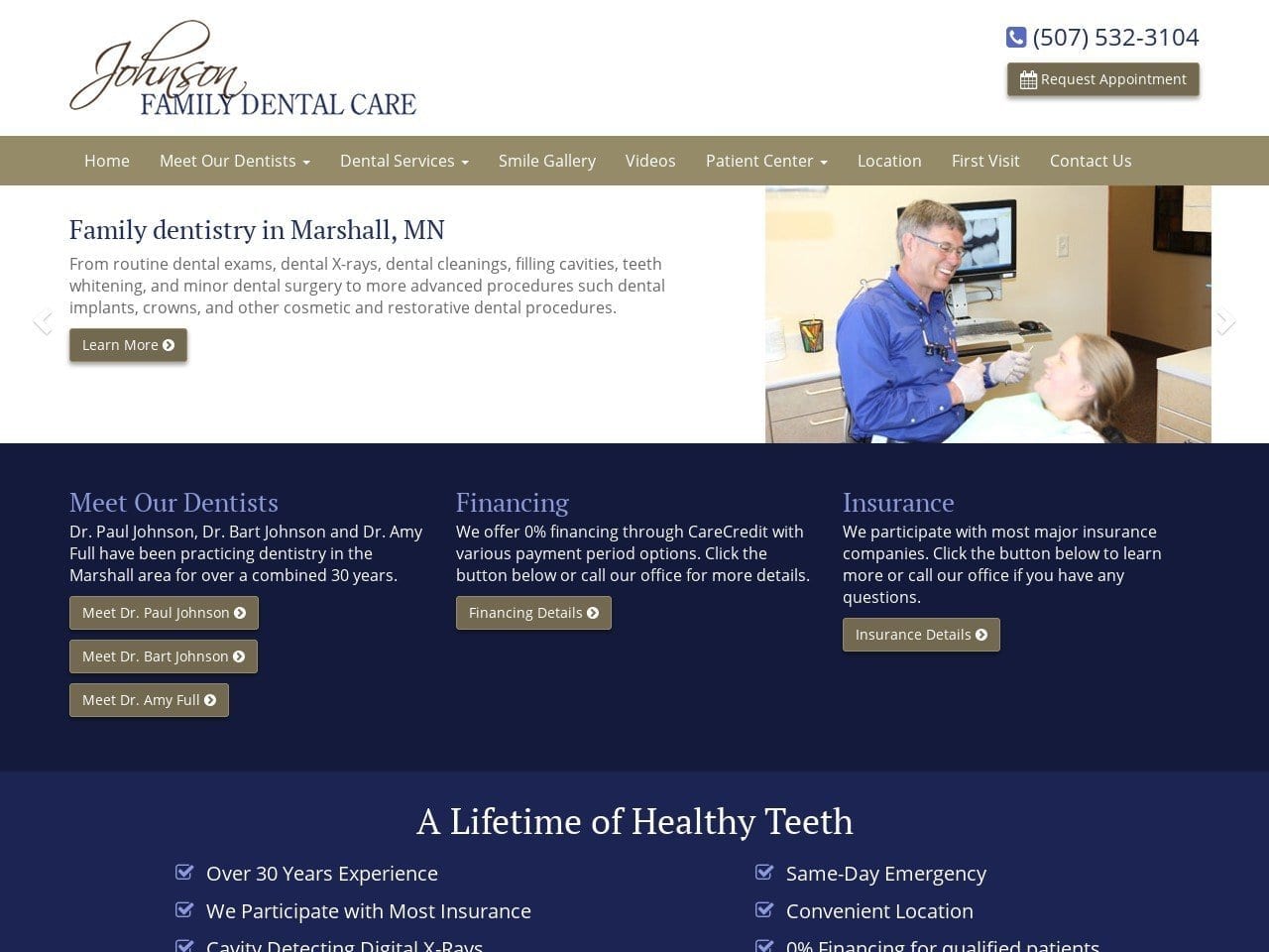 Johnson Family Dental Care Website Screenshot from johnsonfamilydentalcare.com