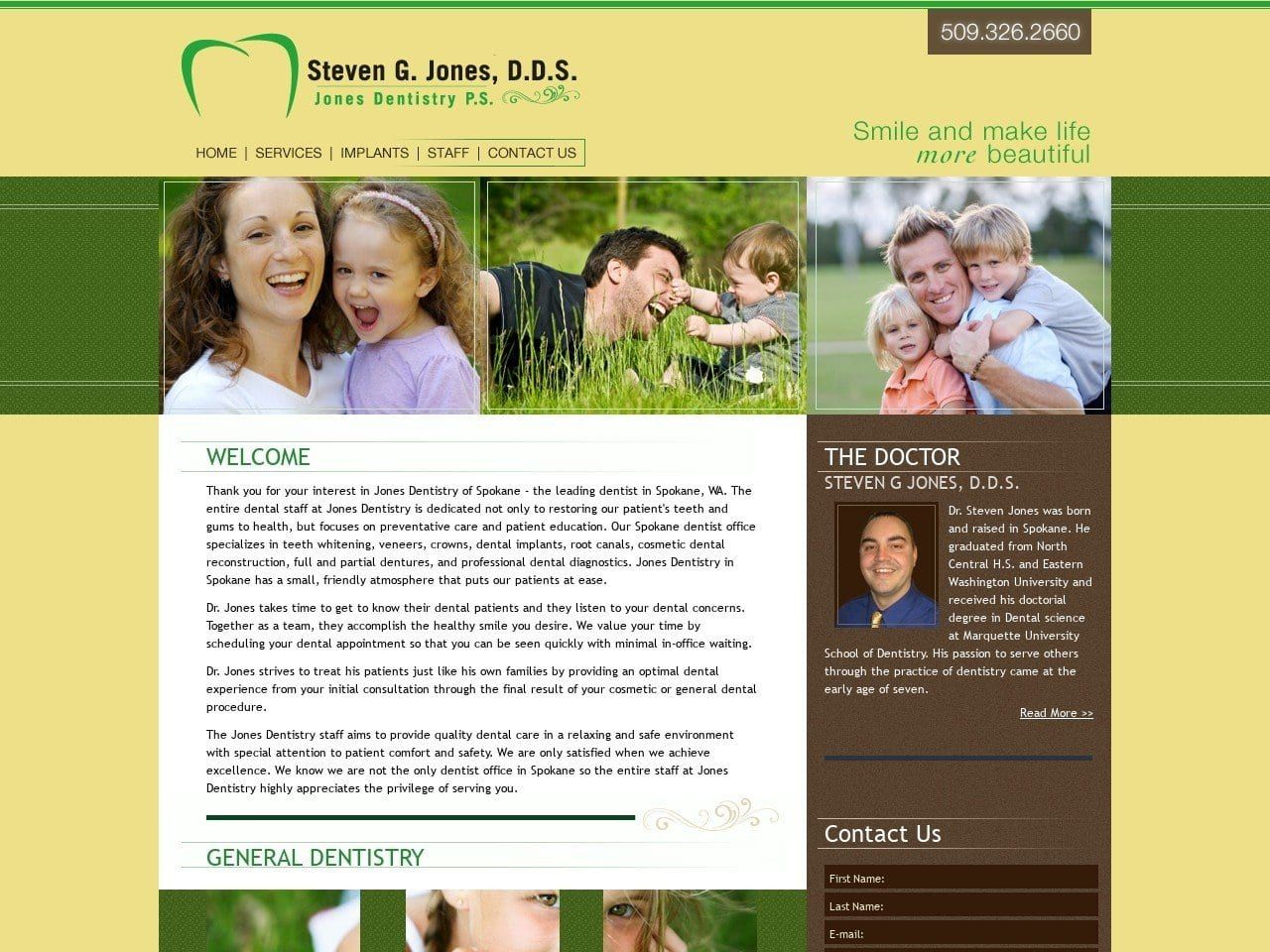 Jones Dentistry Inc Website Screenshot from jonesdentistryspokane.com
