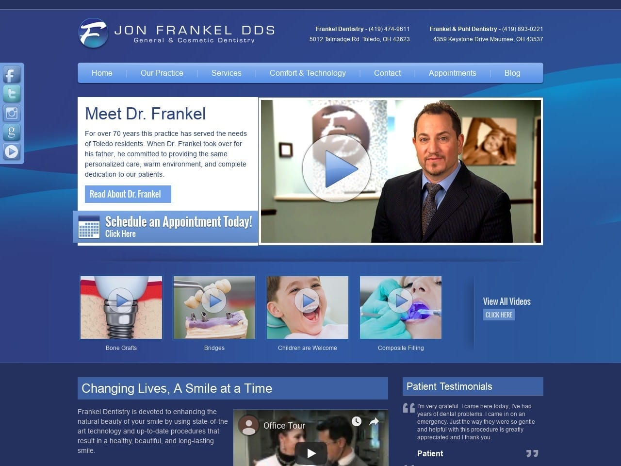 Drs. Frankel & Puhl Dentistry Website Screenshot from jonfrankeldentistry.com