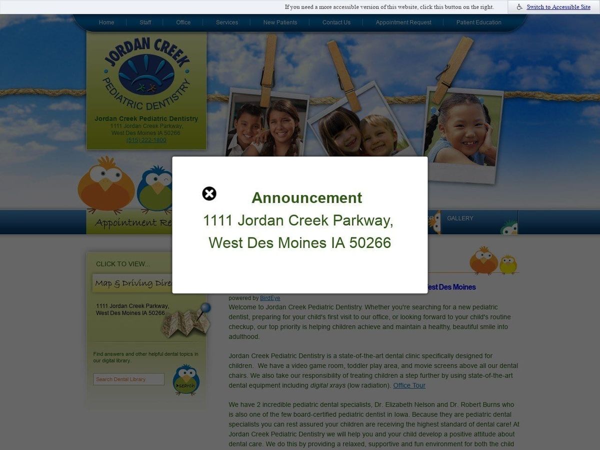 Jordan Creek Pediatric Dentistry Website Screenshot from jordancreekpediatricdentistry.com