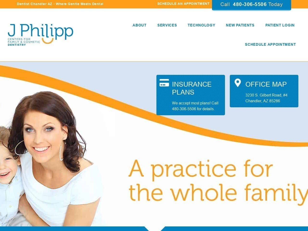 J. Philipp Centers For Family And Cosmetic Dentist Website Screenshot from jphilipp.com