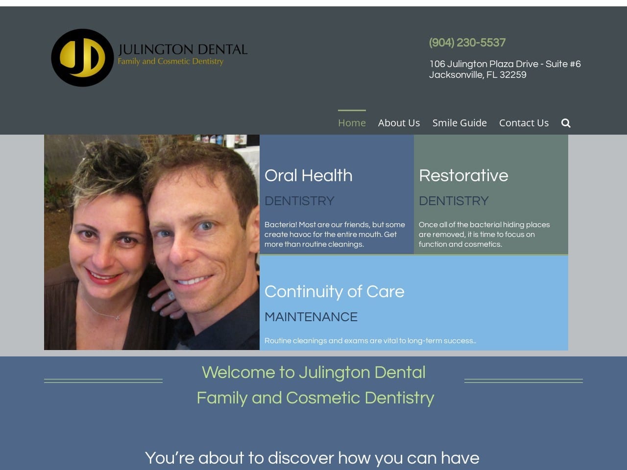 Julington Family Cosmetic Website Screenshot from julingtondental.com