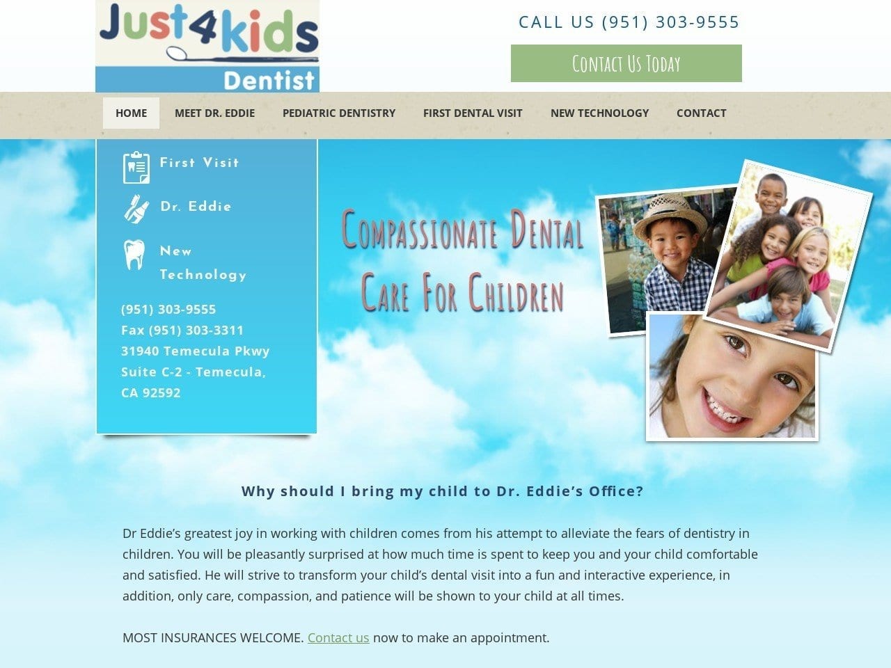 Just 4 Kids Dentist Website Screenshot from just4kidsdentist.com