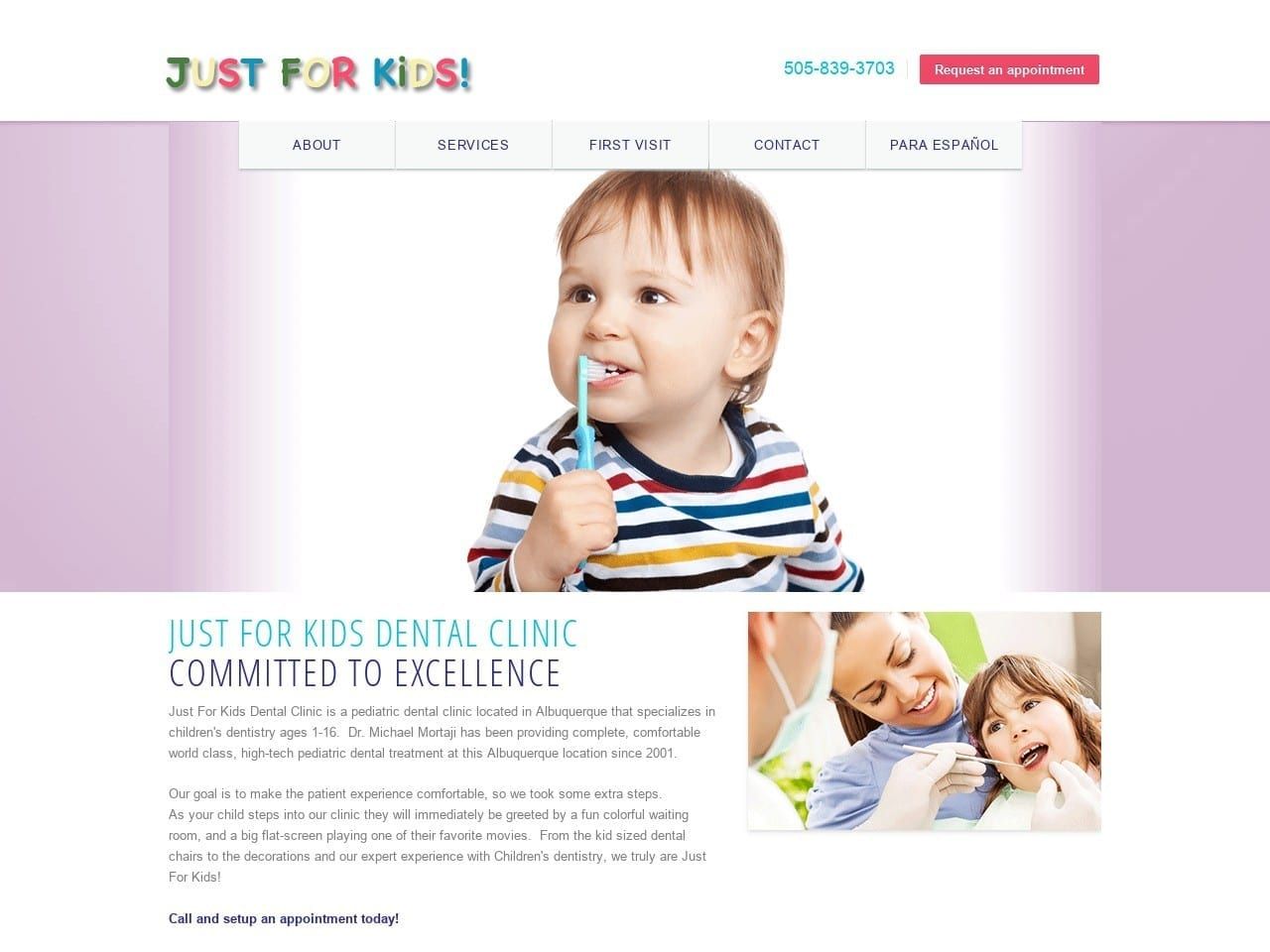Just For Kids Dental Clinic Website Screenshot from justforkids.co