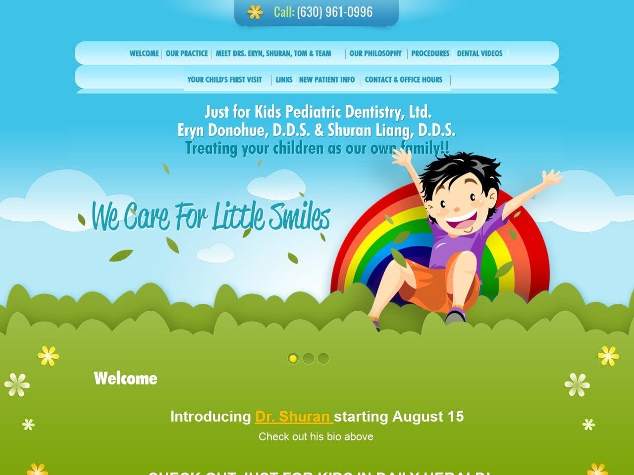 Just For Kids Pediatric Dentist Website Screenshot from justforkidsnaperville.com