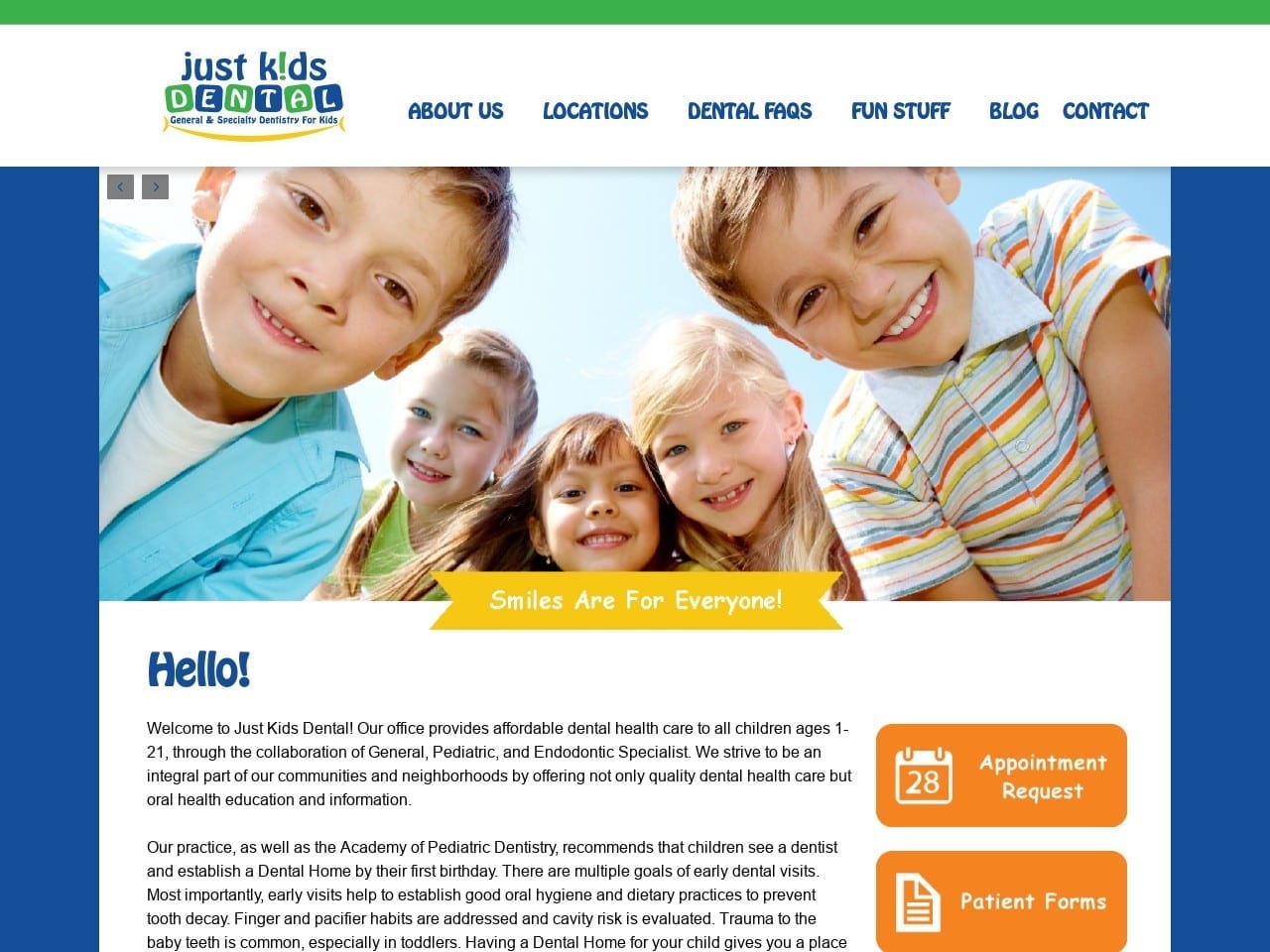 Just Kids Dental Website Screenshot from justkids-dental.com