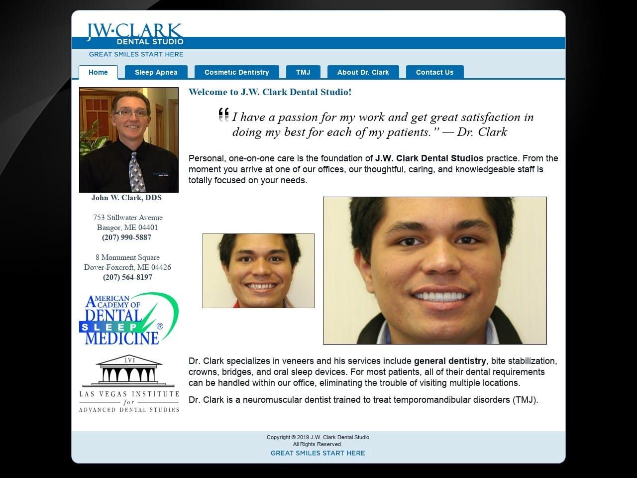 J W Clark Dental Studio Website Screenshot from jwclarkdental.com