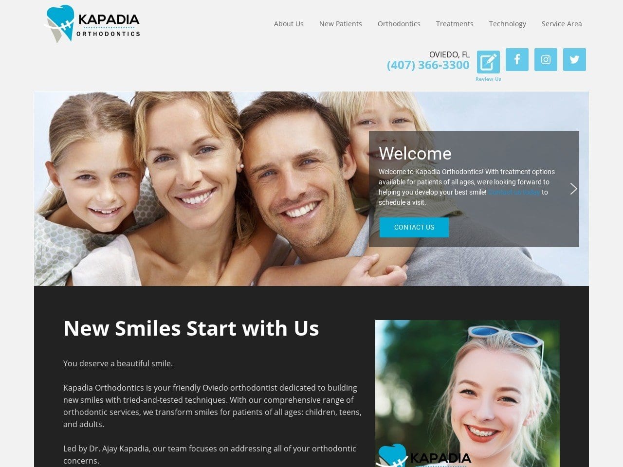 Kapadia Orthodontics Website Screenshot from k-orthodontics.com