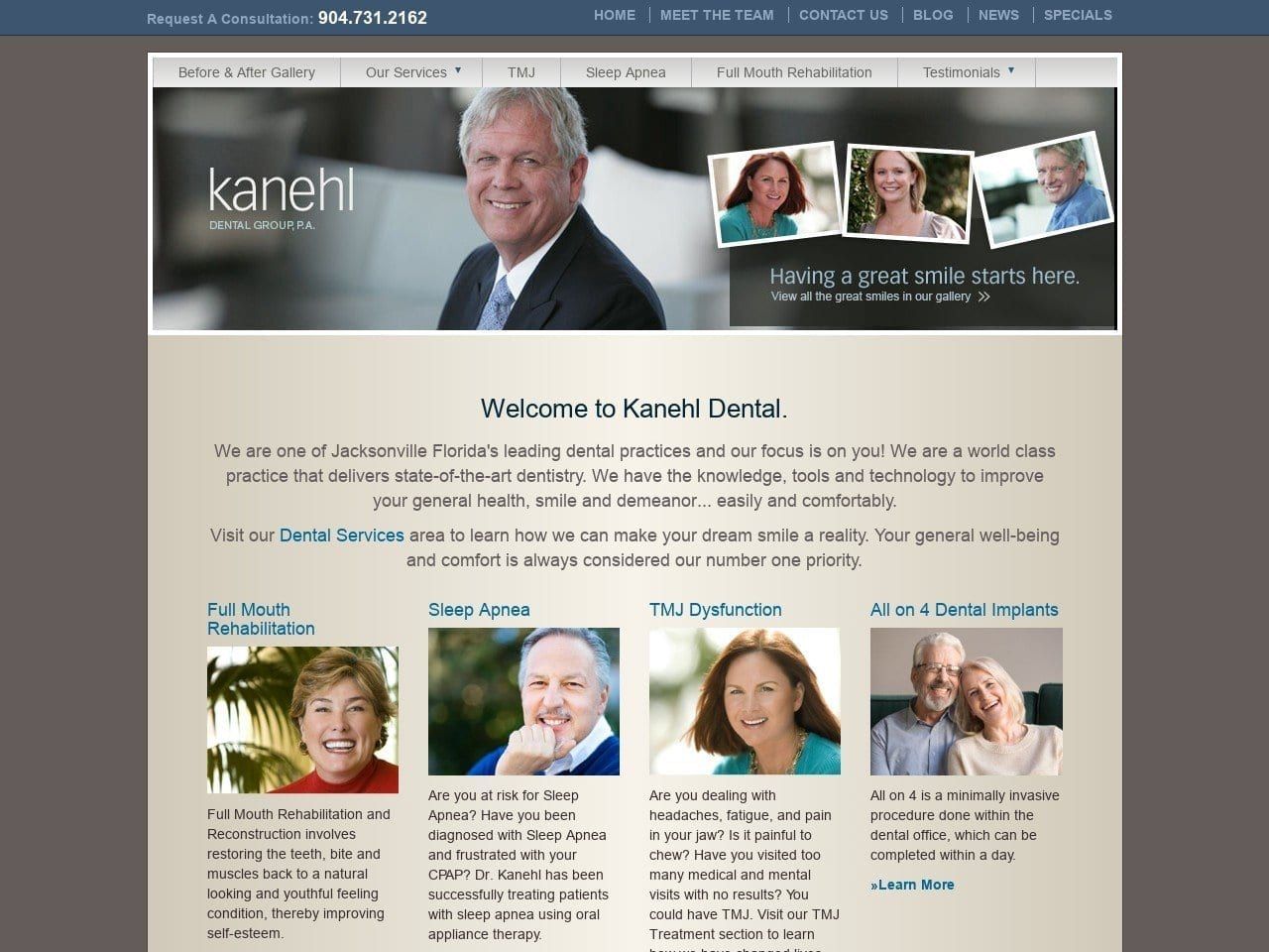 Kanehl Dental Group P.A. Website Screenshot from kanehldental.com