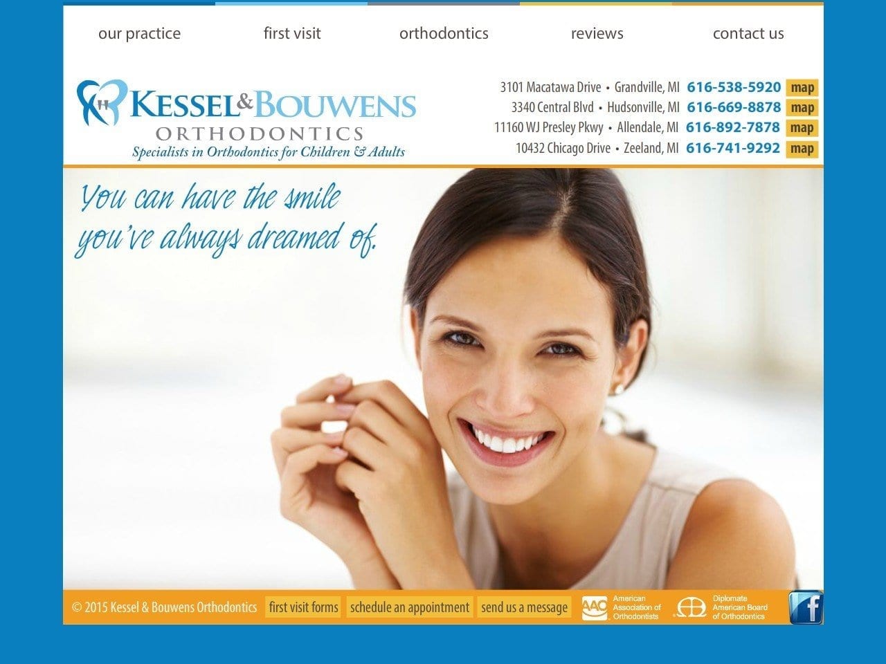 Kessel & Bouwens Orthodontics Website Screenshot from kbortho.com