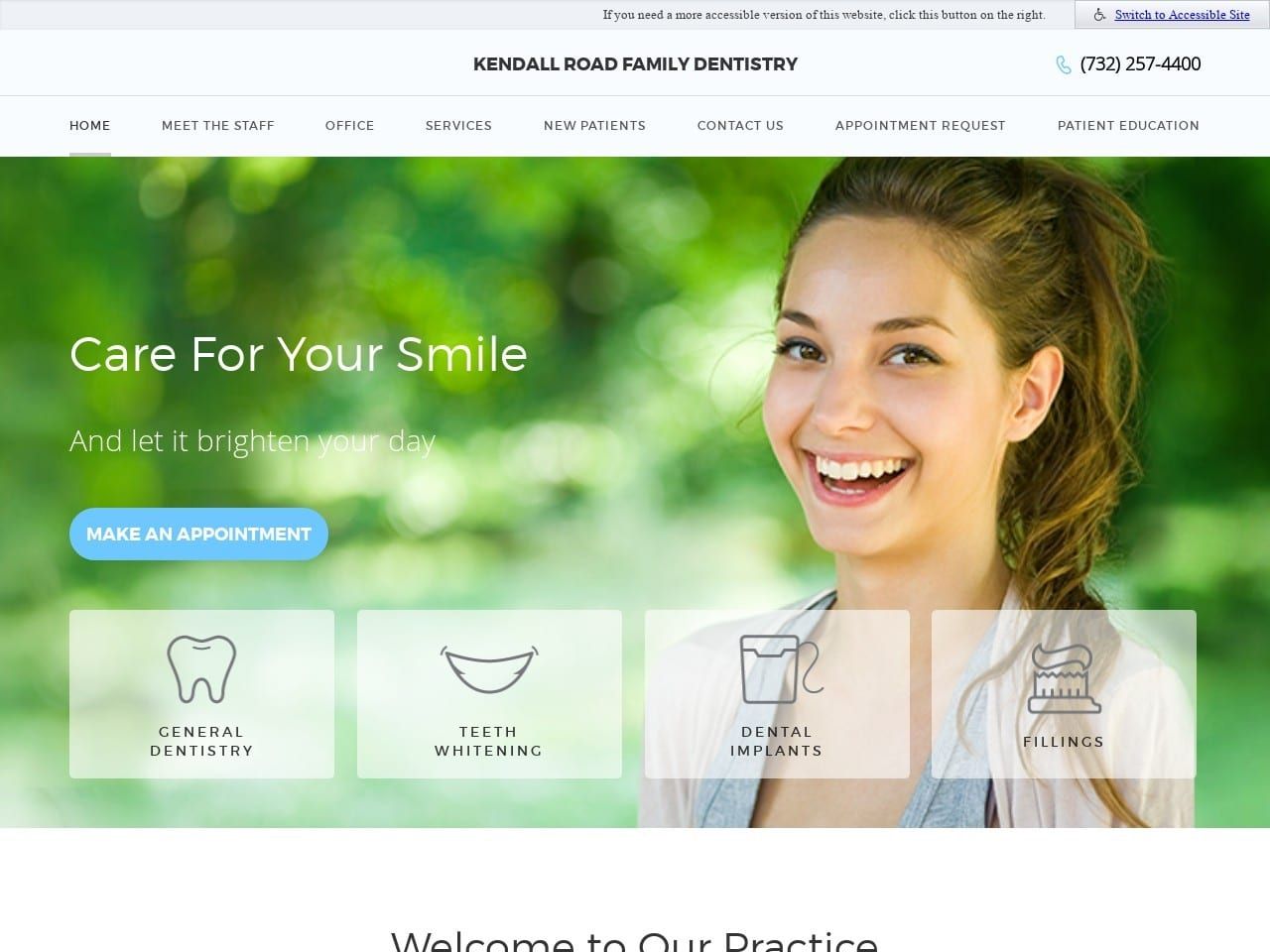 Kendall Road Family Dentist Website Screenshot from kendallroadfamilydentistry.com