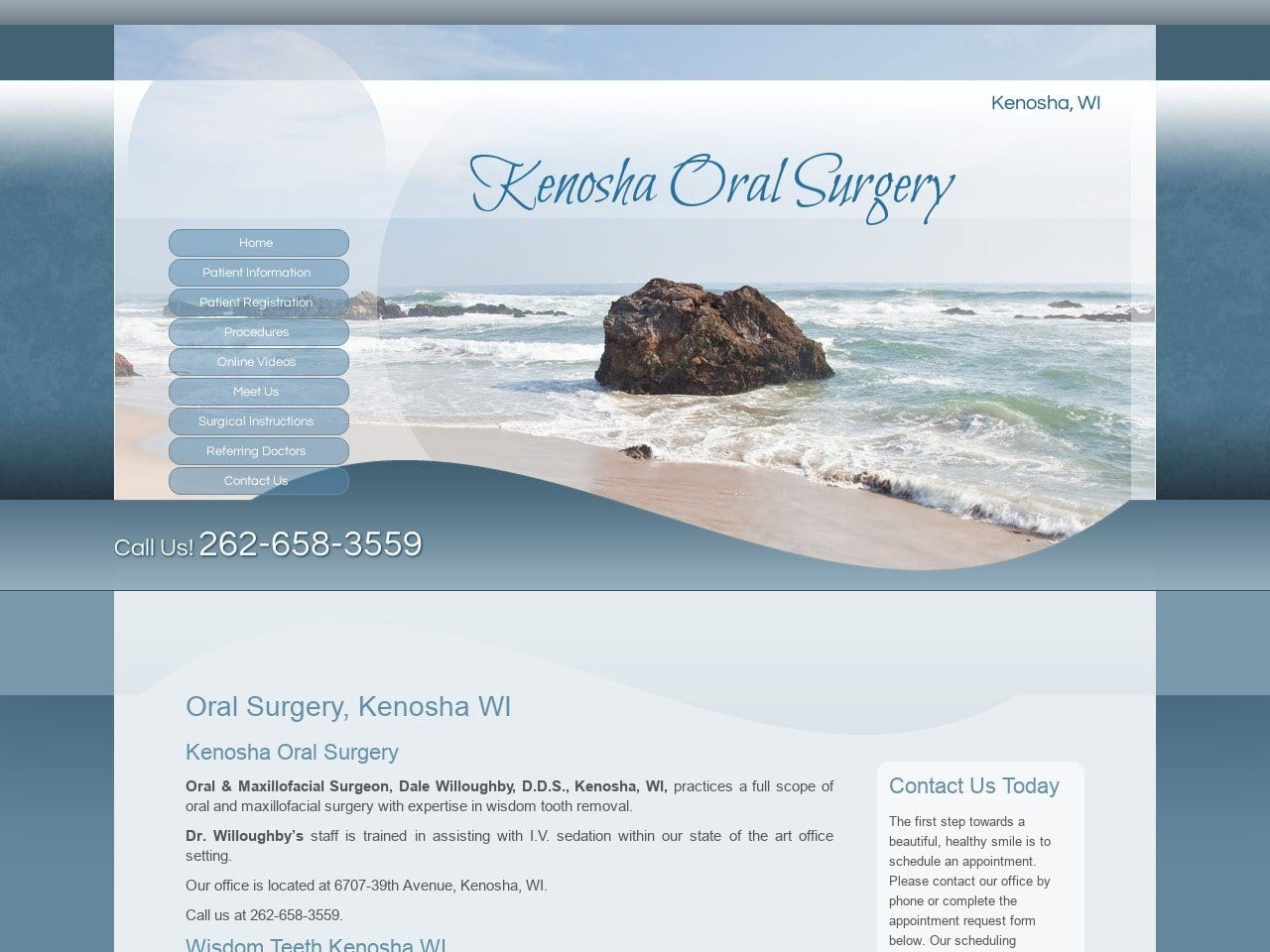 Kenosha Oral Surgery Willoughby Dale DDS Website Screenshot from kenoshaoralsurgery.com