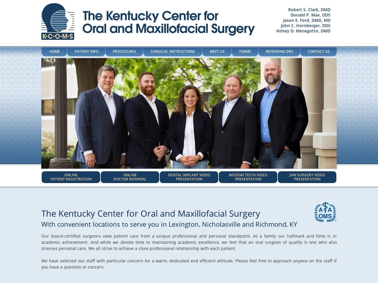 Kentucky Center For Oral Surgery Lexington Office Website Screenshot from kentuckyoms.com