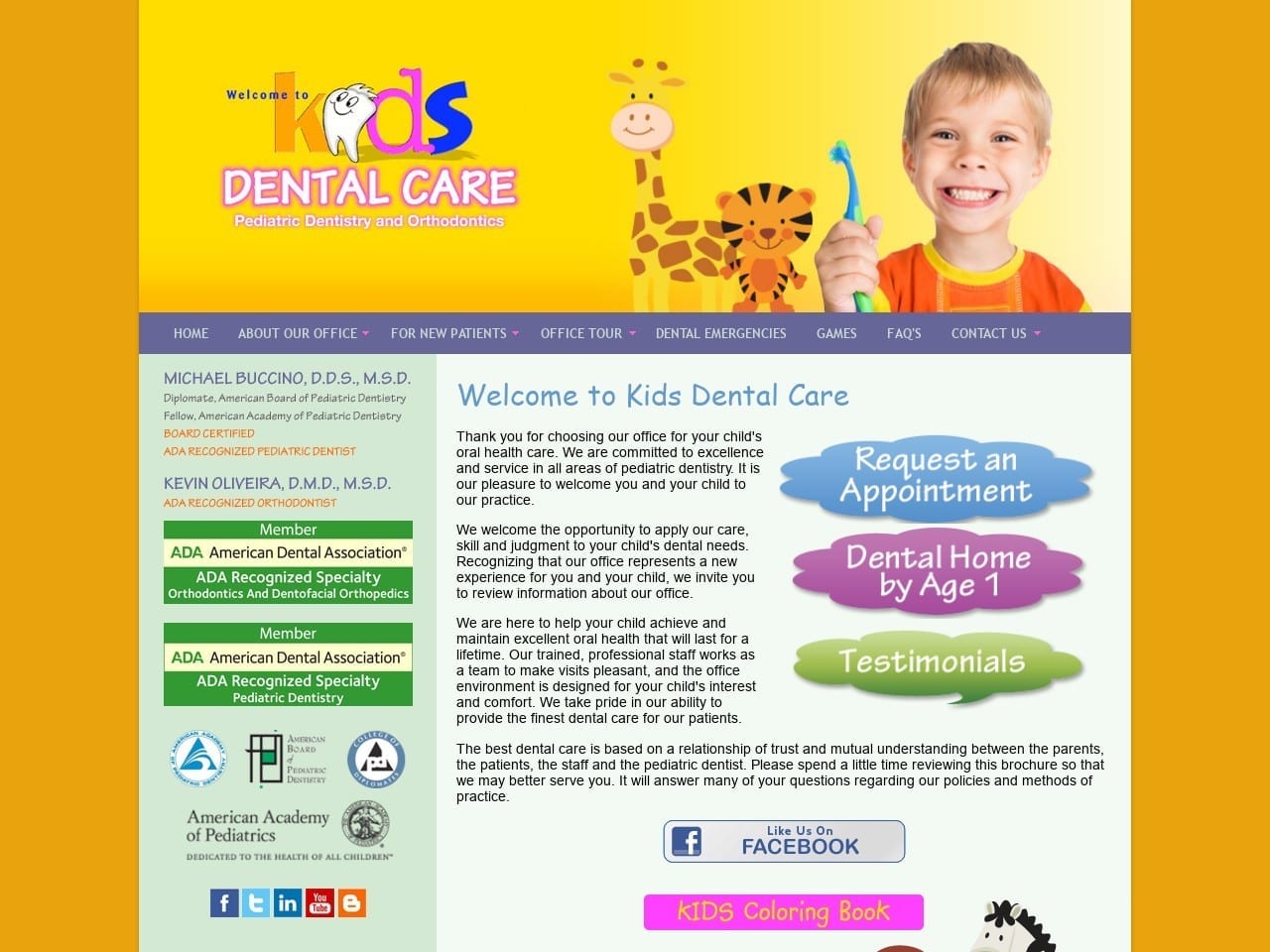 Dr. Michael A. Buccino DDS Website Screenshot from kidsdentalcare.com