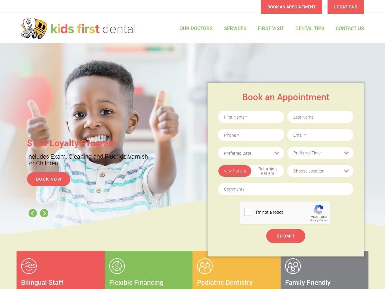 Kids First Dental Website Screenshot from kidsfirstdentalsc.com