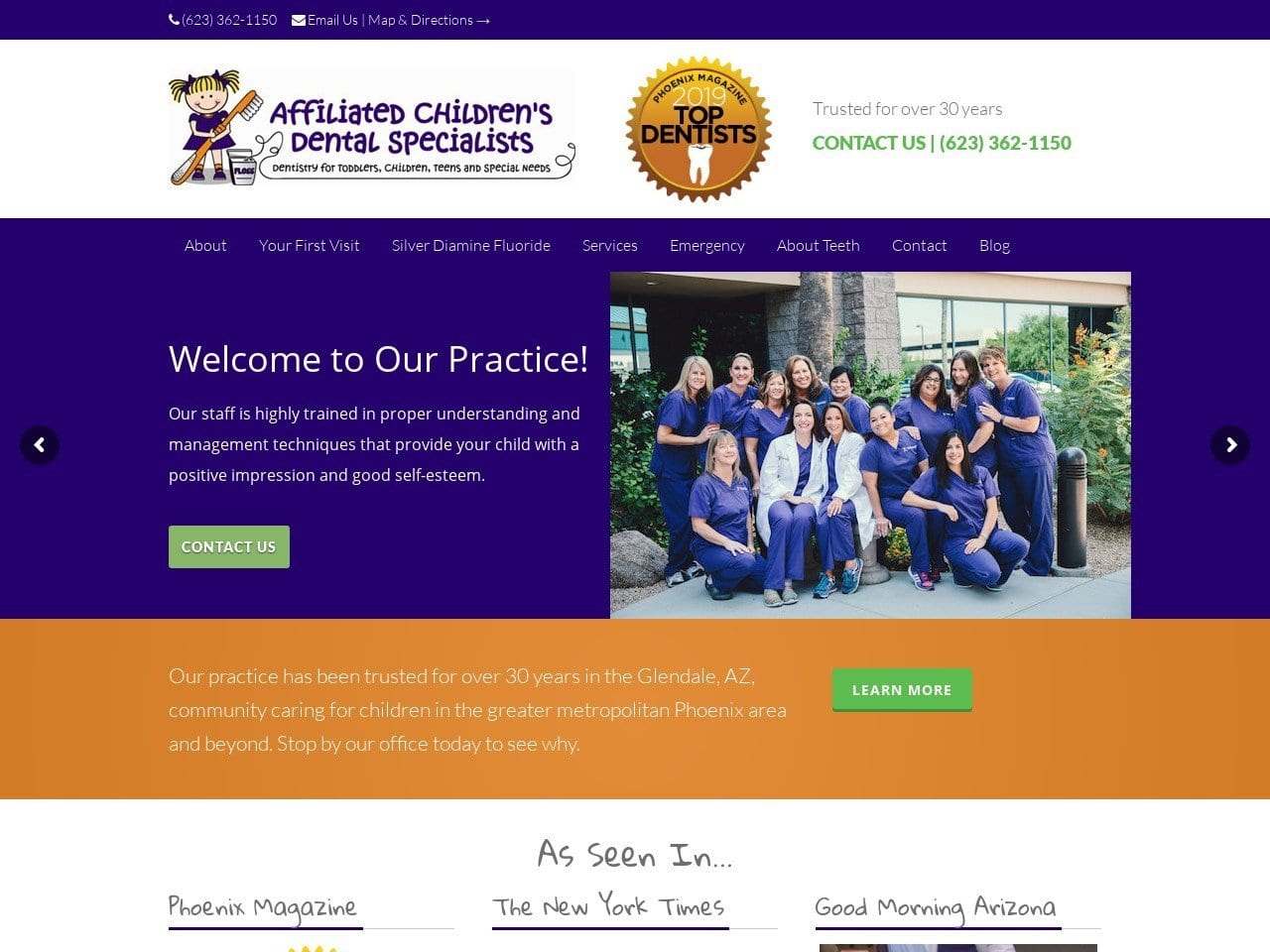 Affiliated Children Dentist Website Screenshot from kidsteethandbraces.com