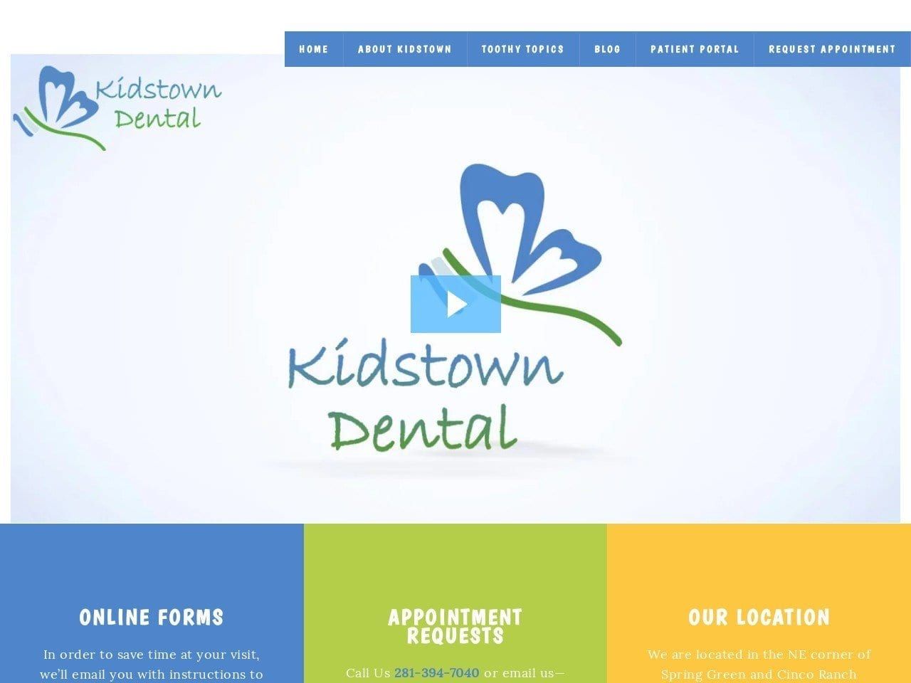 Kidstown Dental Website Screenshot from kidstowndentist.com