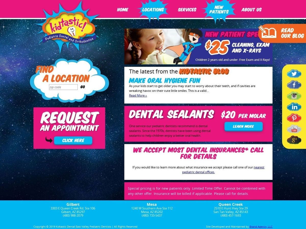 San Tan Pediatric Dental Website Screenshot from kidtasticdental.com