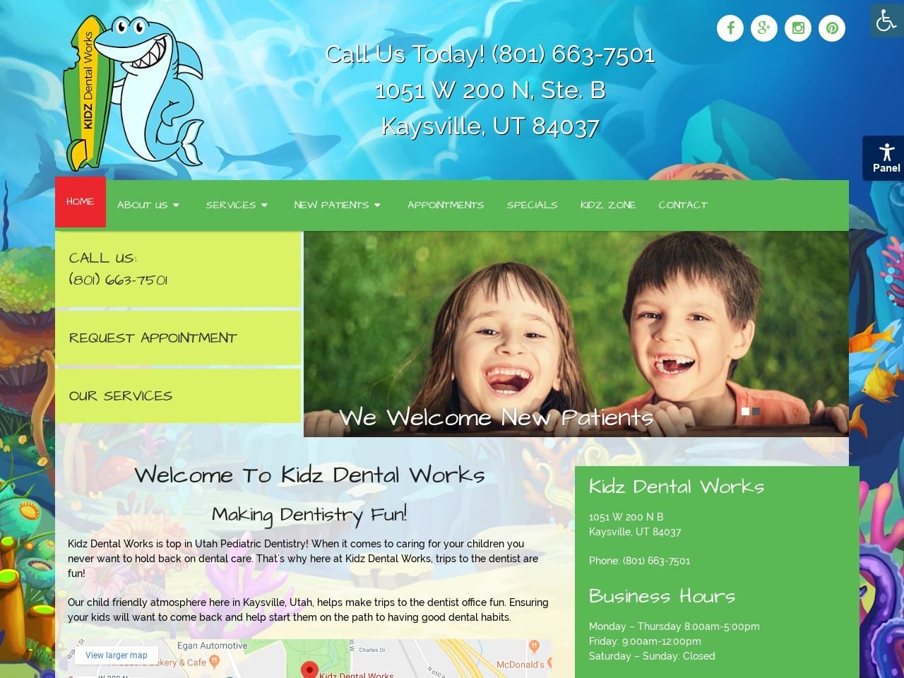 Kidz Dental Works Website Screenshot from kidzdental.net