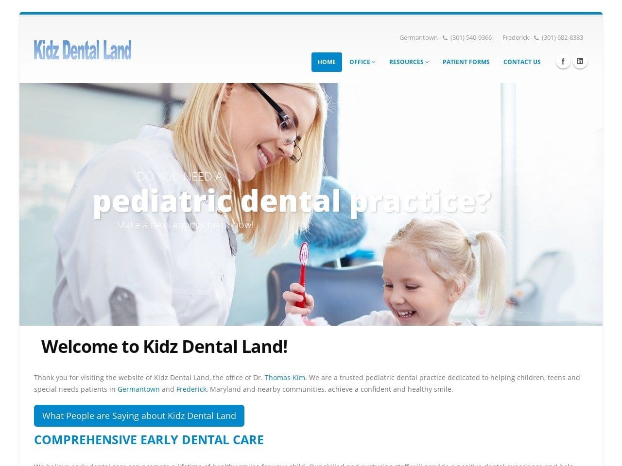 Dr. Thomas S Kim DDS Website Screenshot from kidzdentalland.com