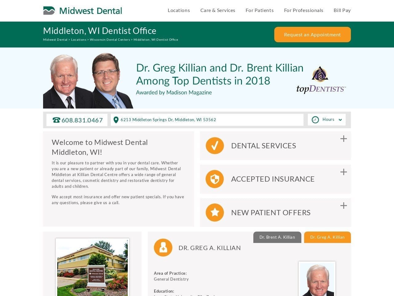 Killian Dental Clinic Website Screenshot from killiandentalclinic.com