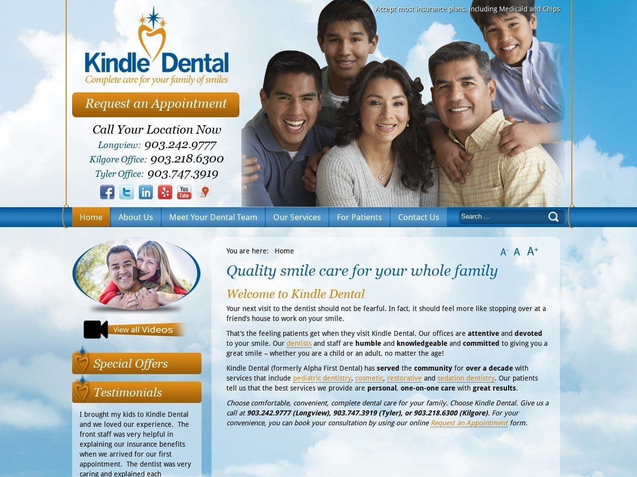 Kindle Dental Website Screenshot from kindledental.com