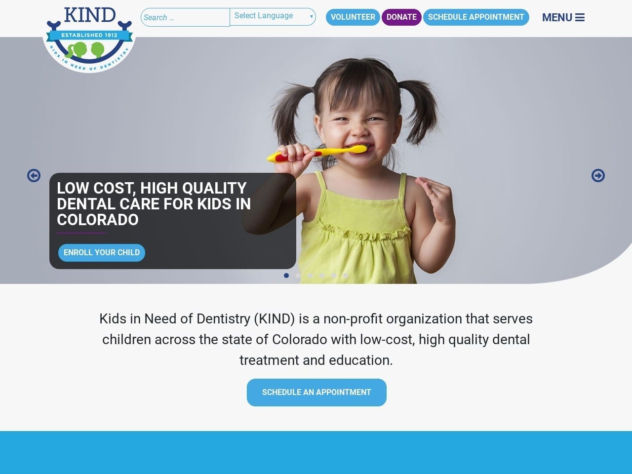 Kids In Need Of Dentist Website Screenshot from kindsmiles.org