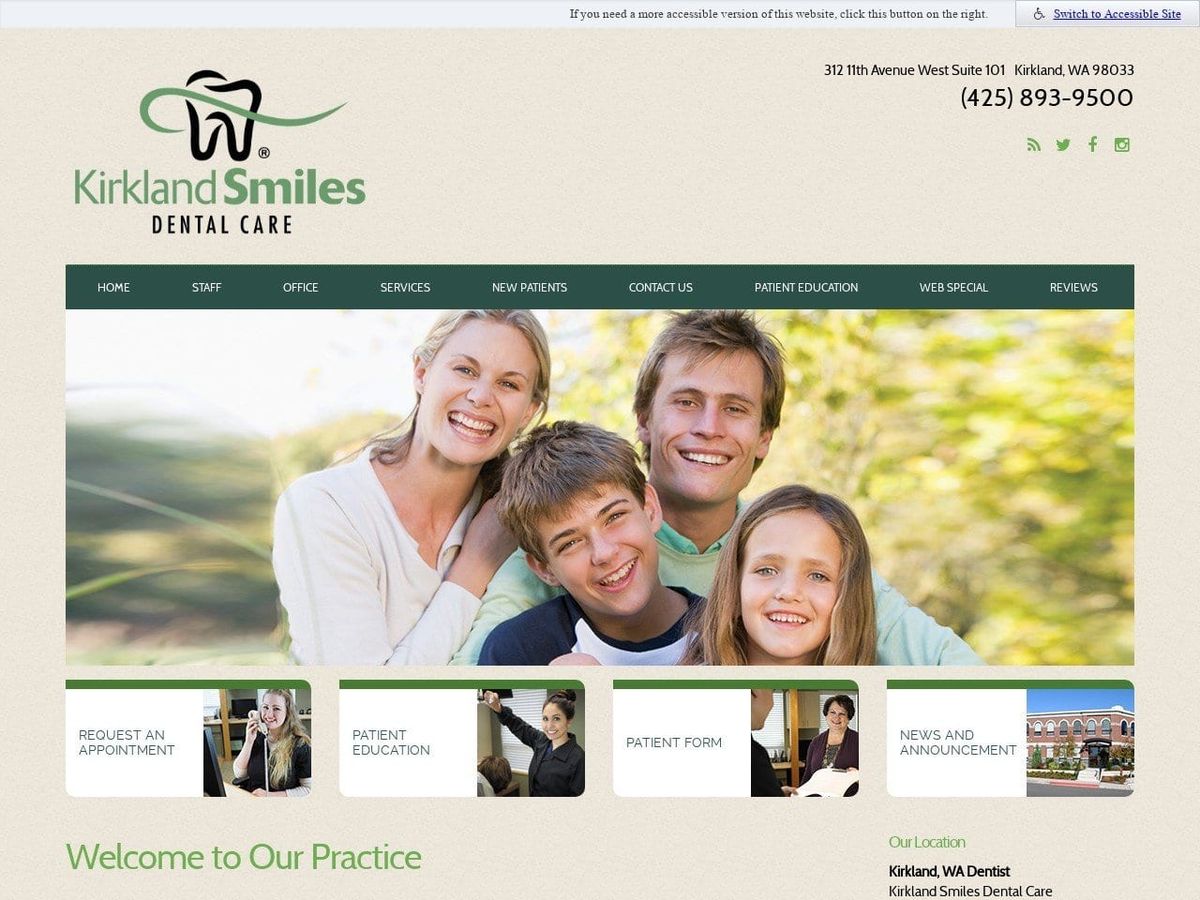 Kirkland Smiles Dental Care Website Screenshot from kirklandsmiles.com