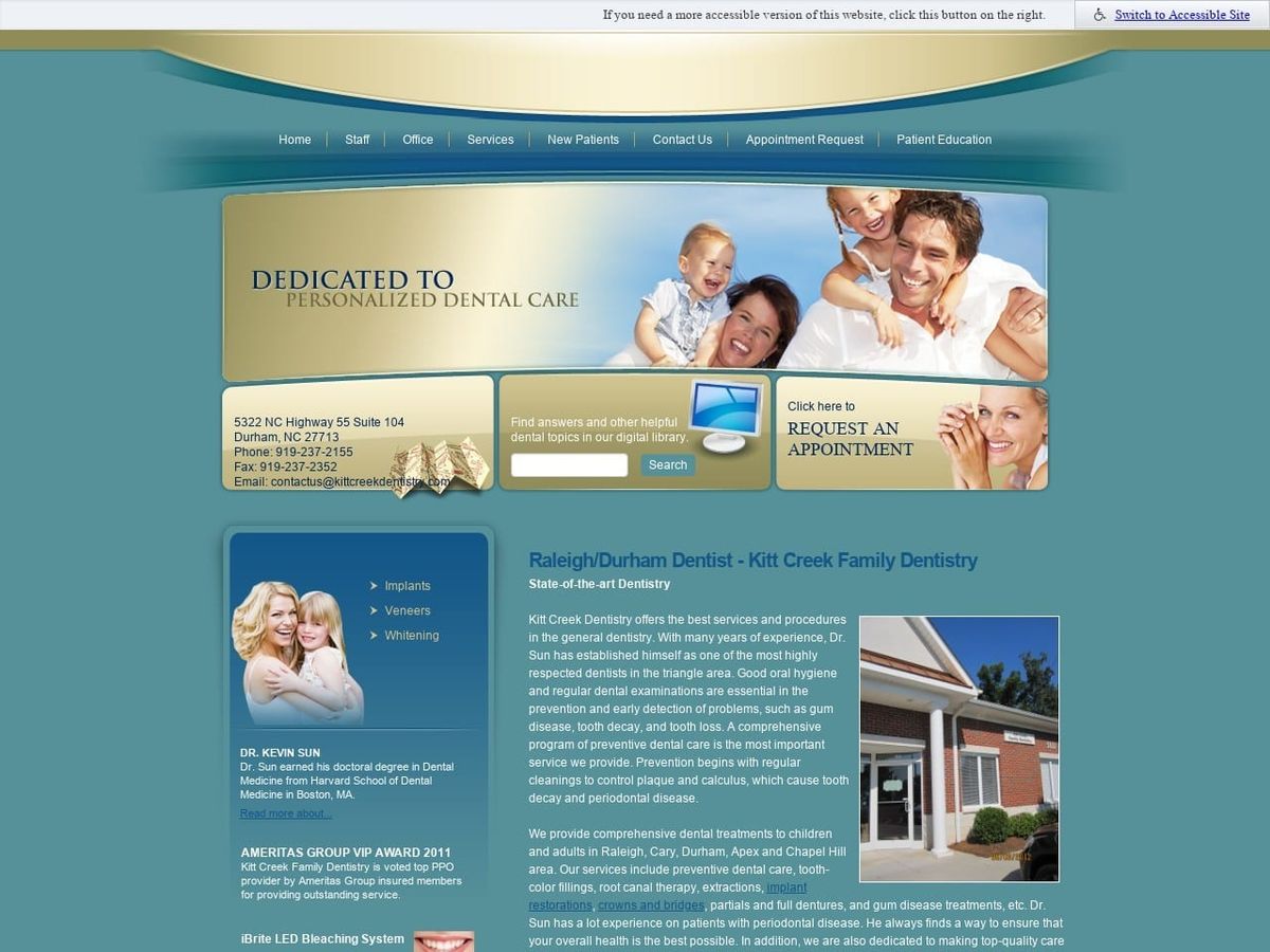 Kitt Creek Family Dentist Website Screenshot from kittcreekdentistry.com