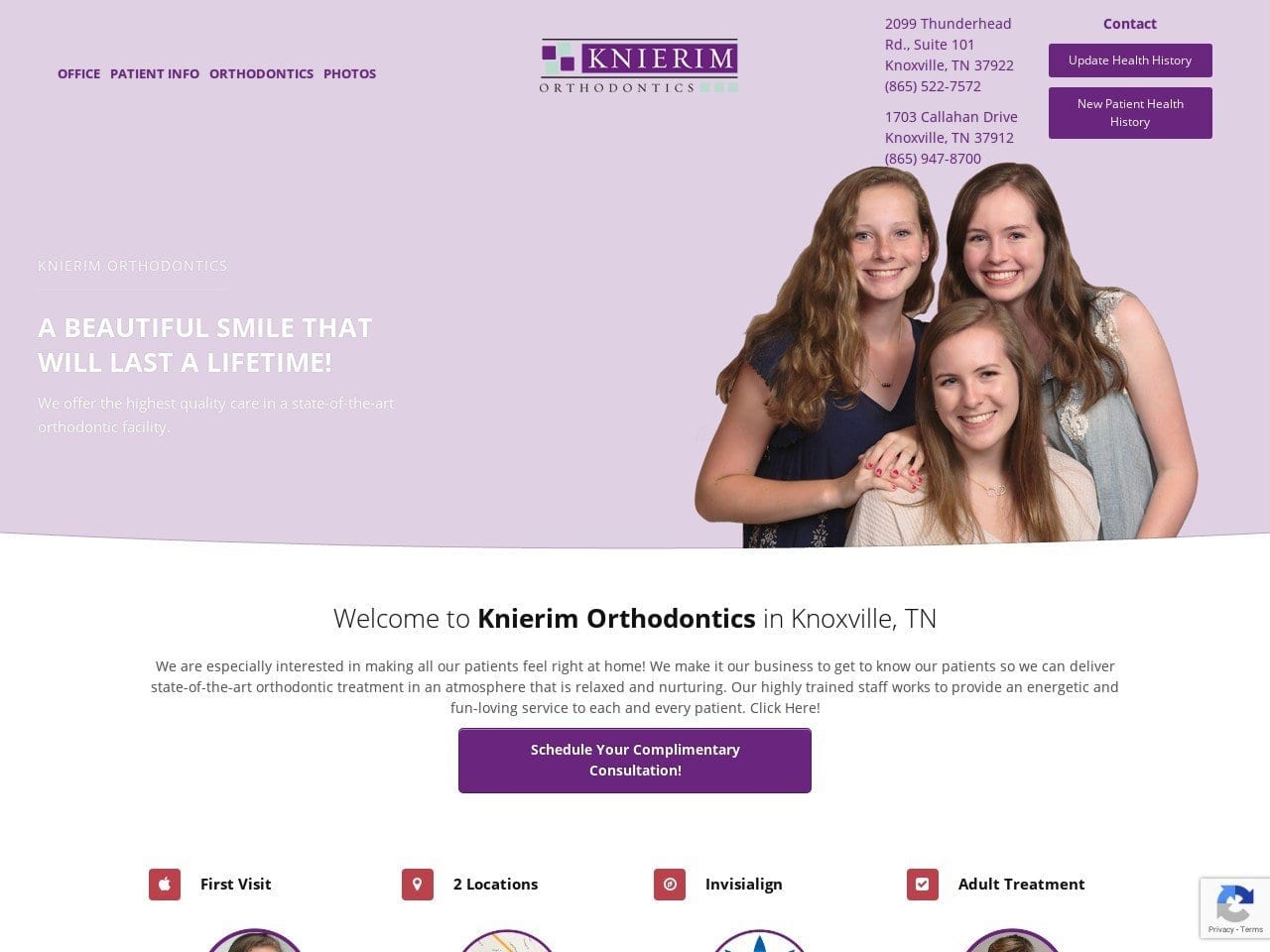 Knierim Orthodontics Website Screenshot from knoxvilleorthodontics.com