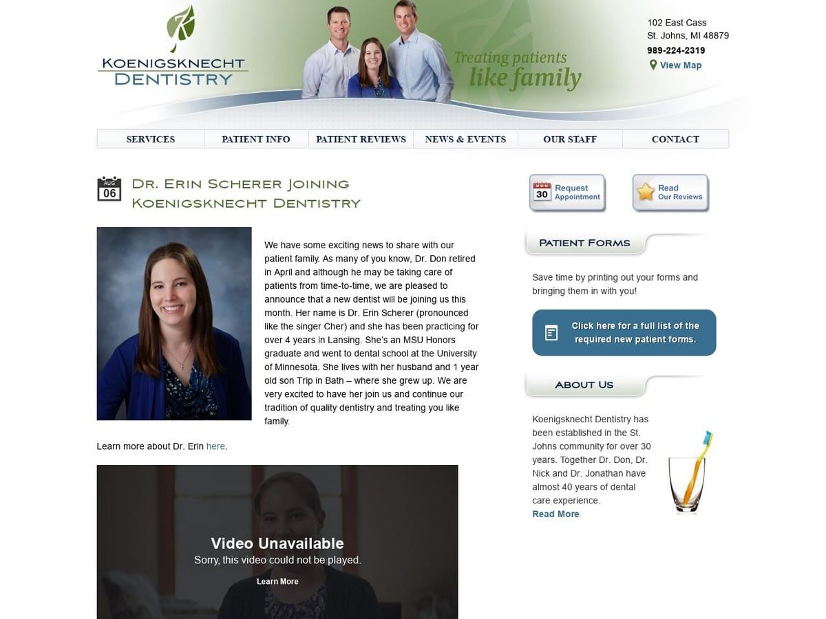 Koenigsknecht Dentist Website Screenshot from koenigsknechtdentistry.com