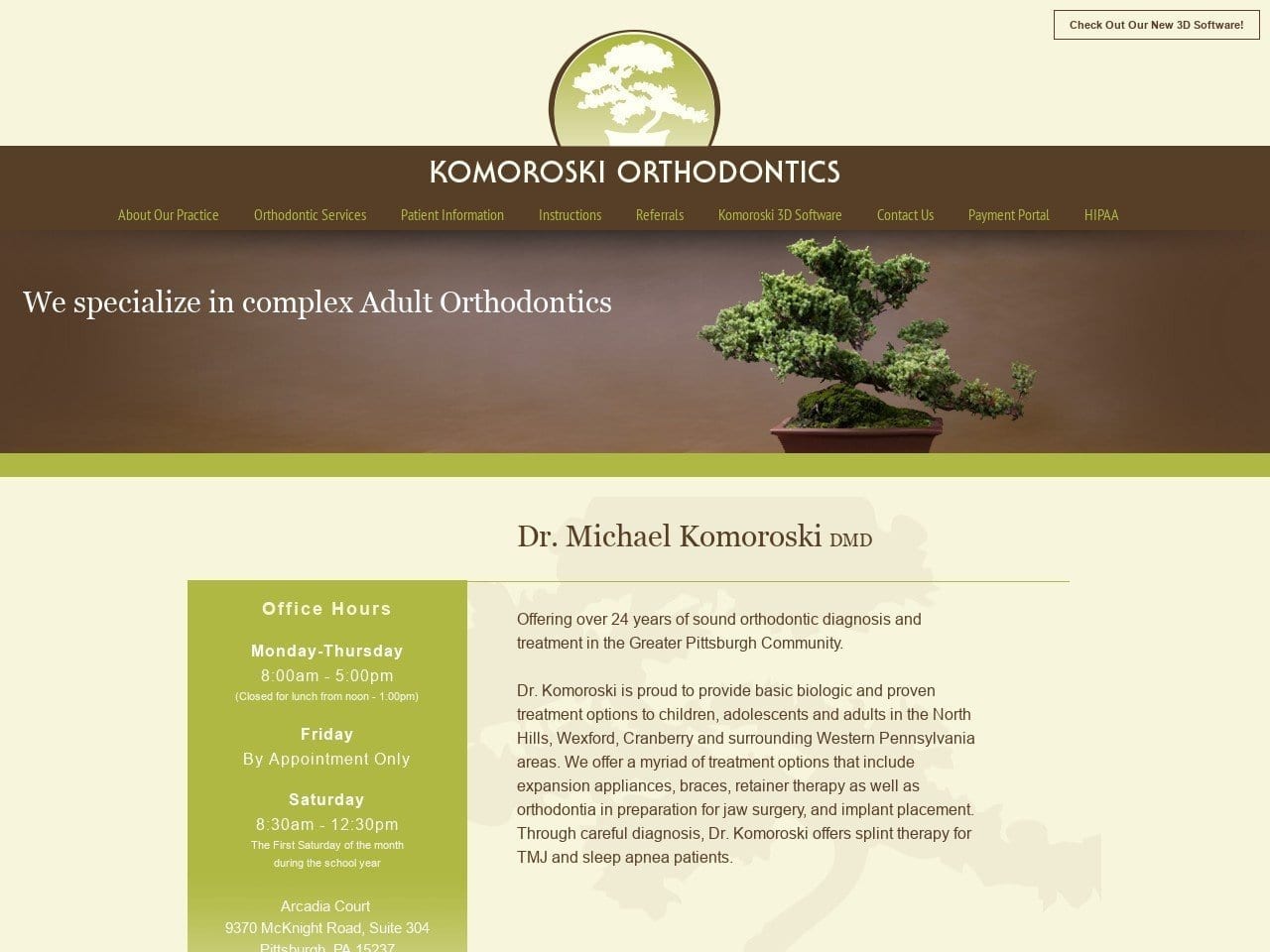 Dr. Michael Komoroski DMD Website Screenshot from komoroskiortho.com