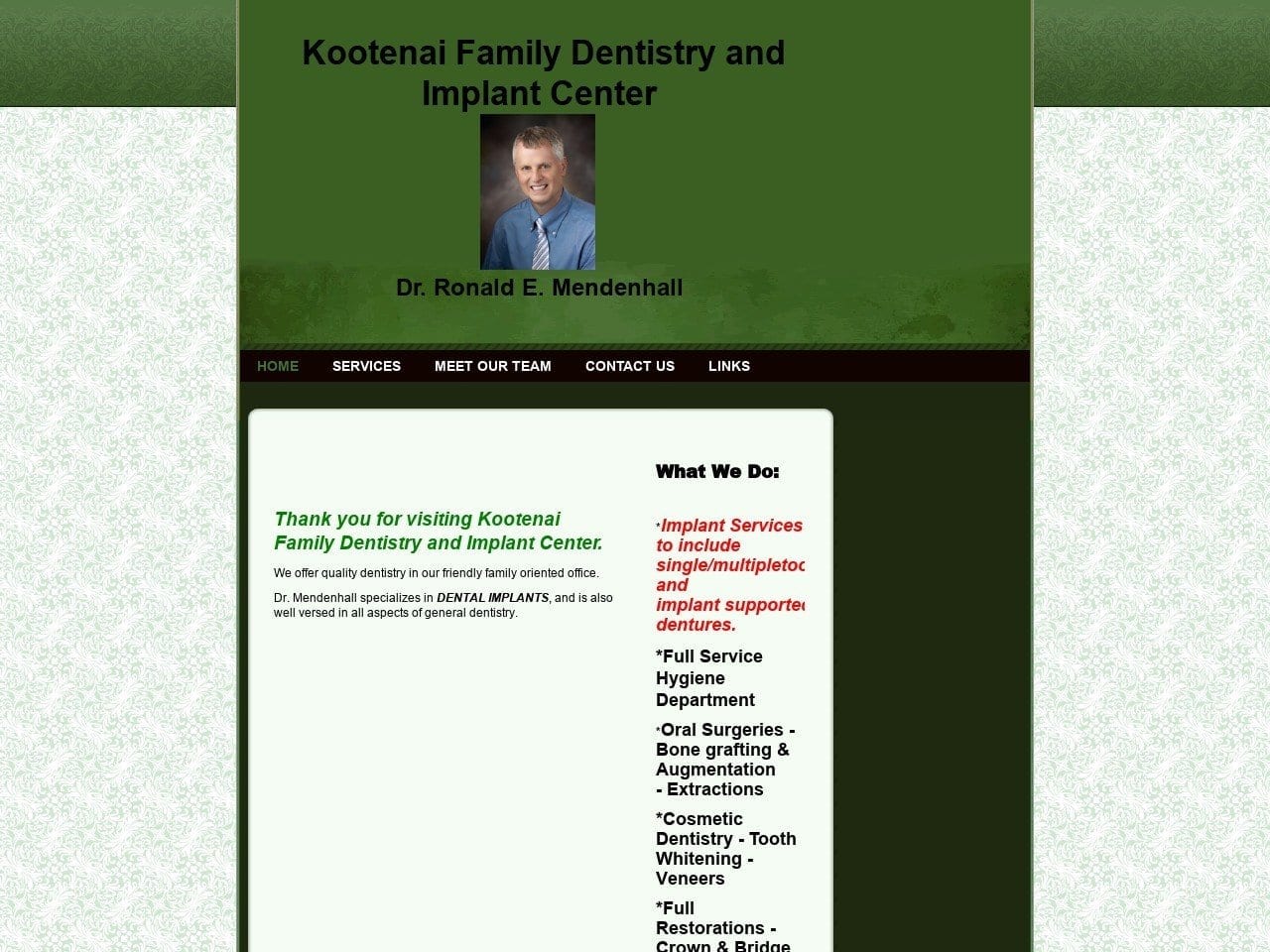 Kootenai Family Dentist Website Screenshot from kootenaifamilydentistry.com