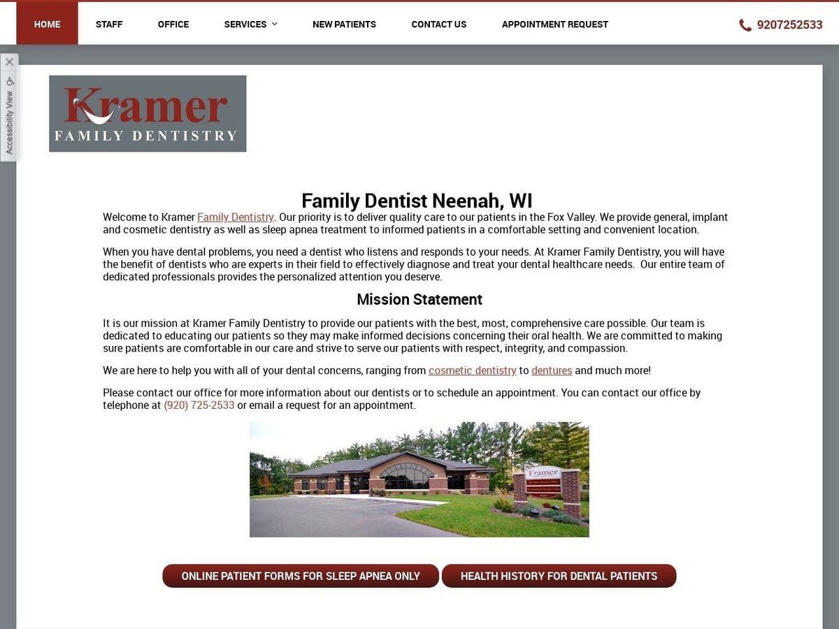 Kramer Family Dentist Website Screenshot from kramerfamilydentistry.com