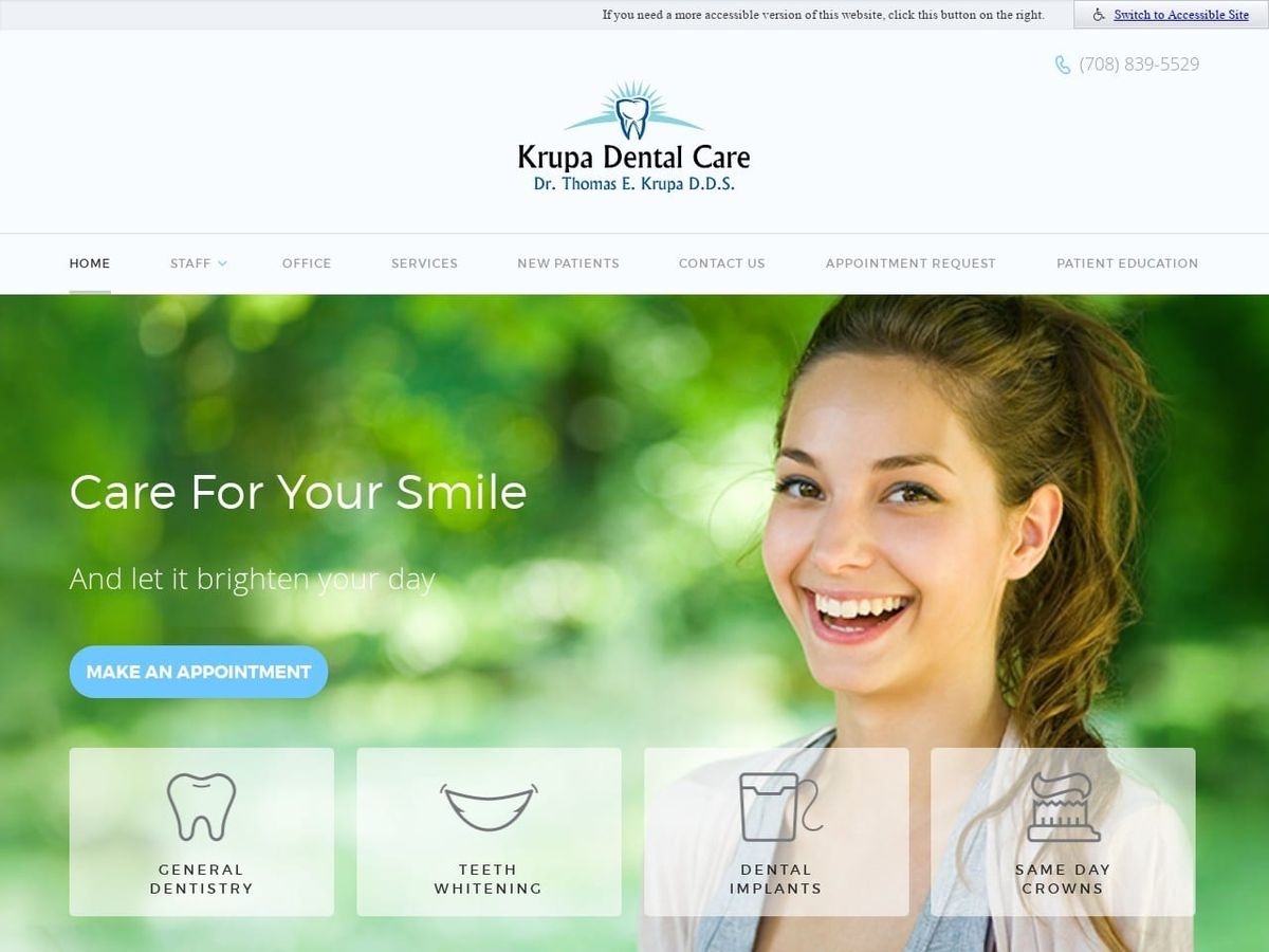 Dr. Thomas E. Krupa DDS Website Screenshot from krupadentalcare.com