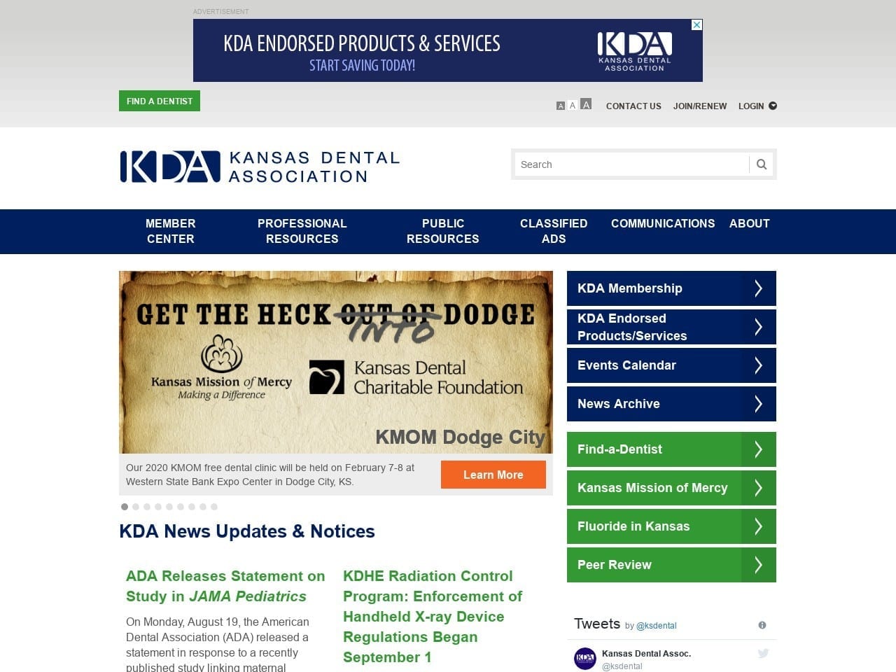 Kansas Dental Association Website Screenshot from ksdental.org