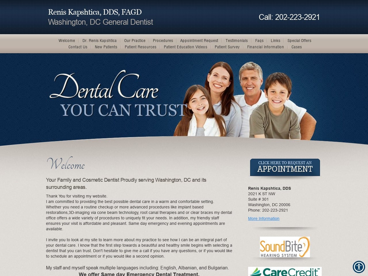 Kapshtica Renis DDS Website Screenshot from kstreetdcdentist.com