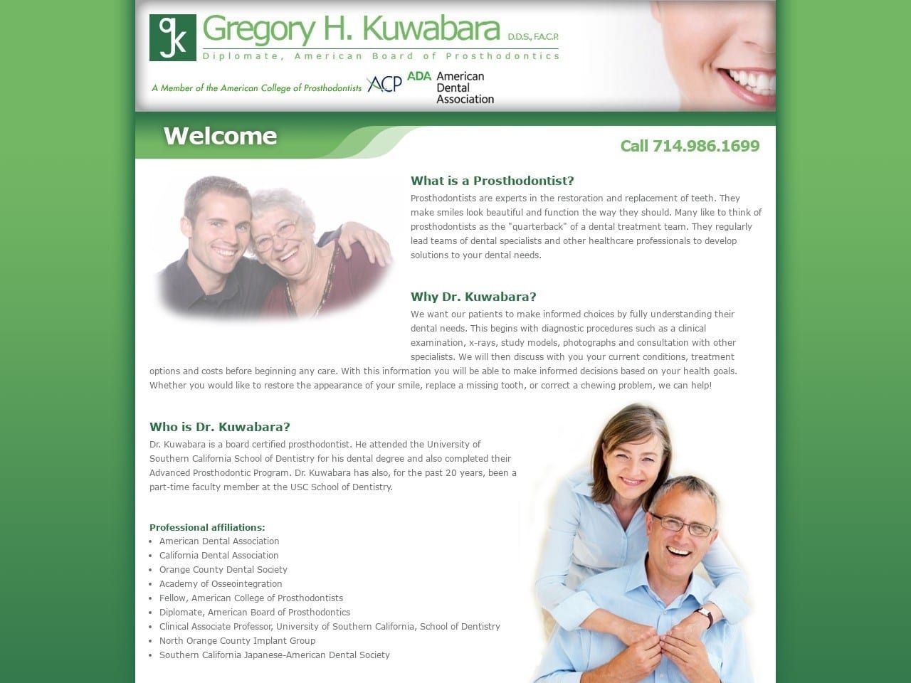Gregory H. Kuwabara DDS F.A.C.P Website Screenshot from kuwabaradental.com