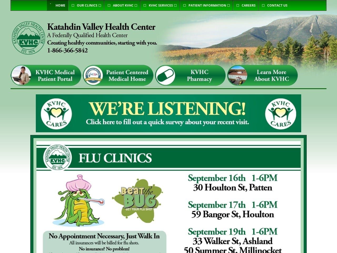 Katahdin Valley Health Center Website Screenshot from kvhc.org