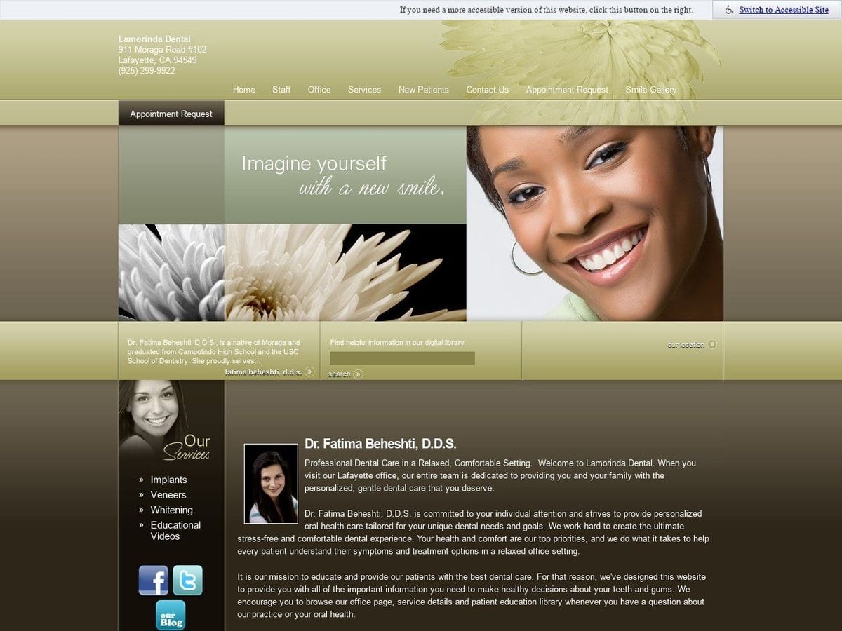 Fatima Beheshti DDS Website Screenshot from lafayettesbestdentist.com