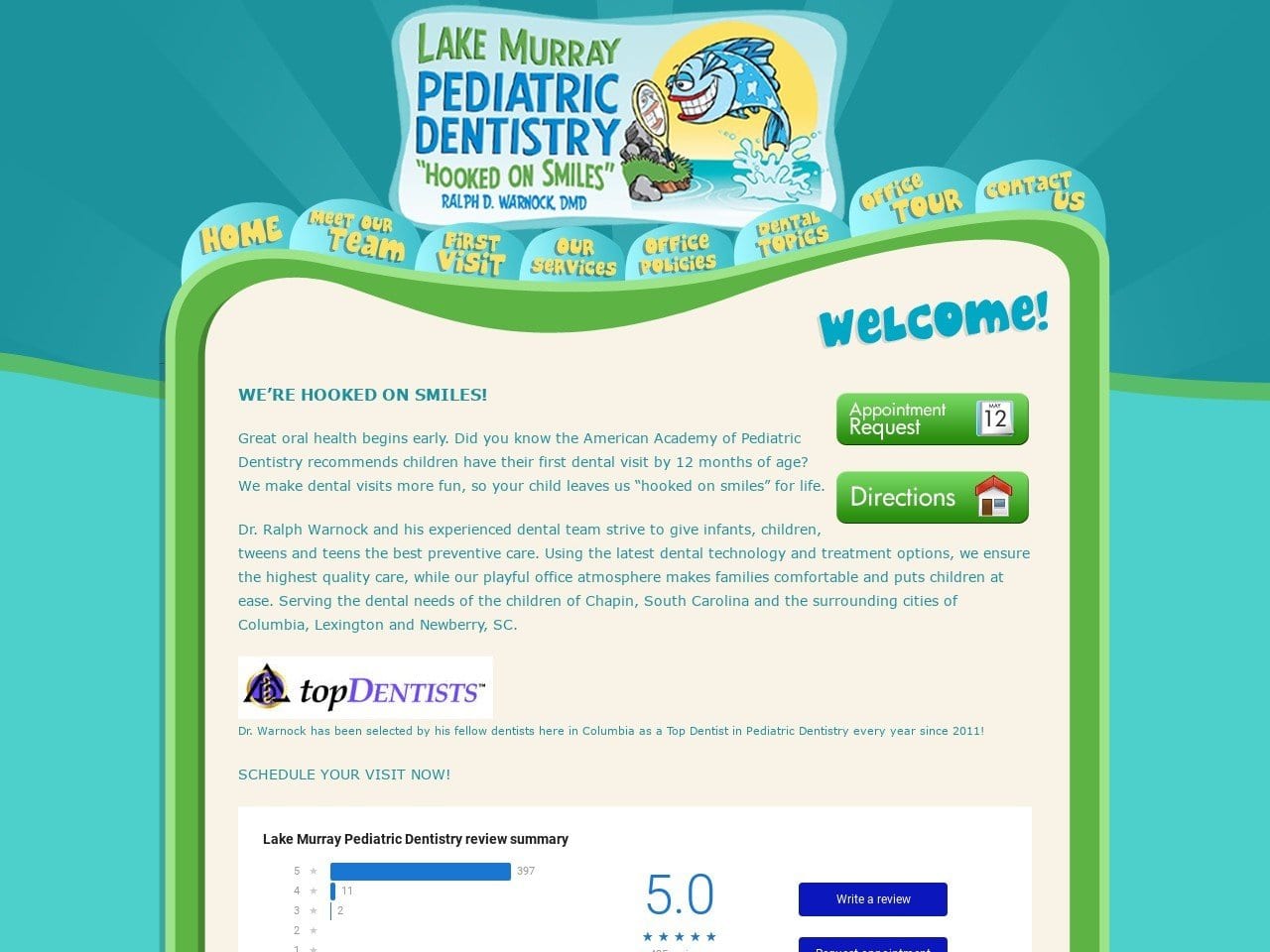 Lake Murray Pediatric Dental Website Screenshot from lakemurraypediatricdentistry.com