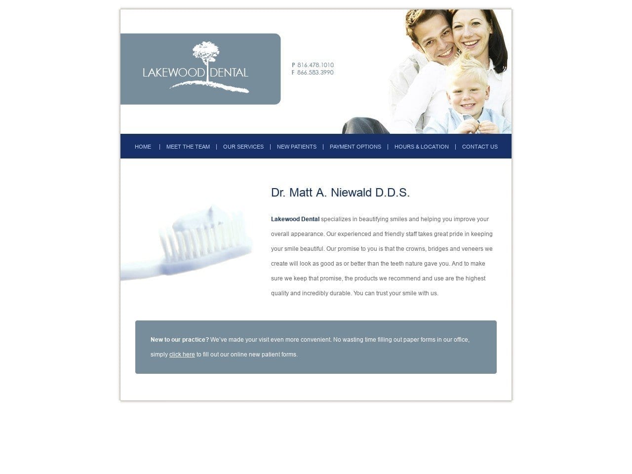 Lakewood Dental Matt A. Niewald DDS Website Screenshot from lakewood-dental.com