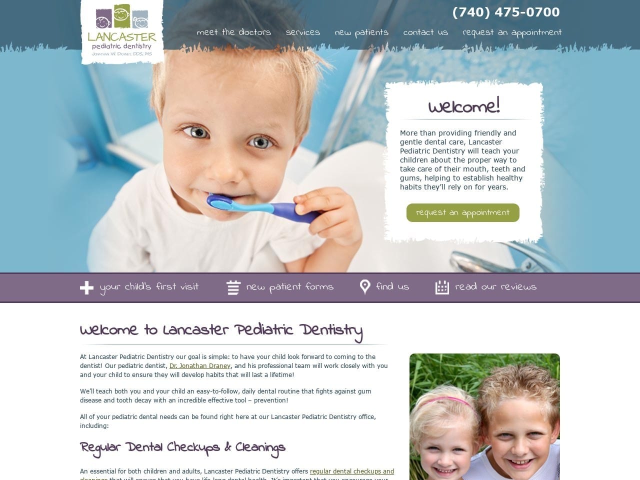 Lancaster Pediatric Dentist Website Screenshot from lancasterpediatricdentistry.com